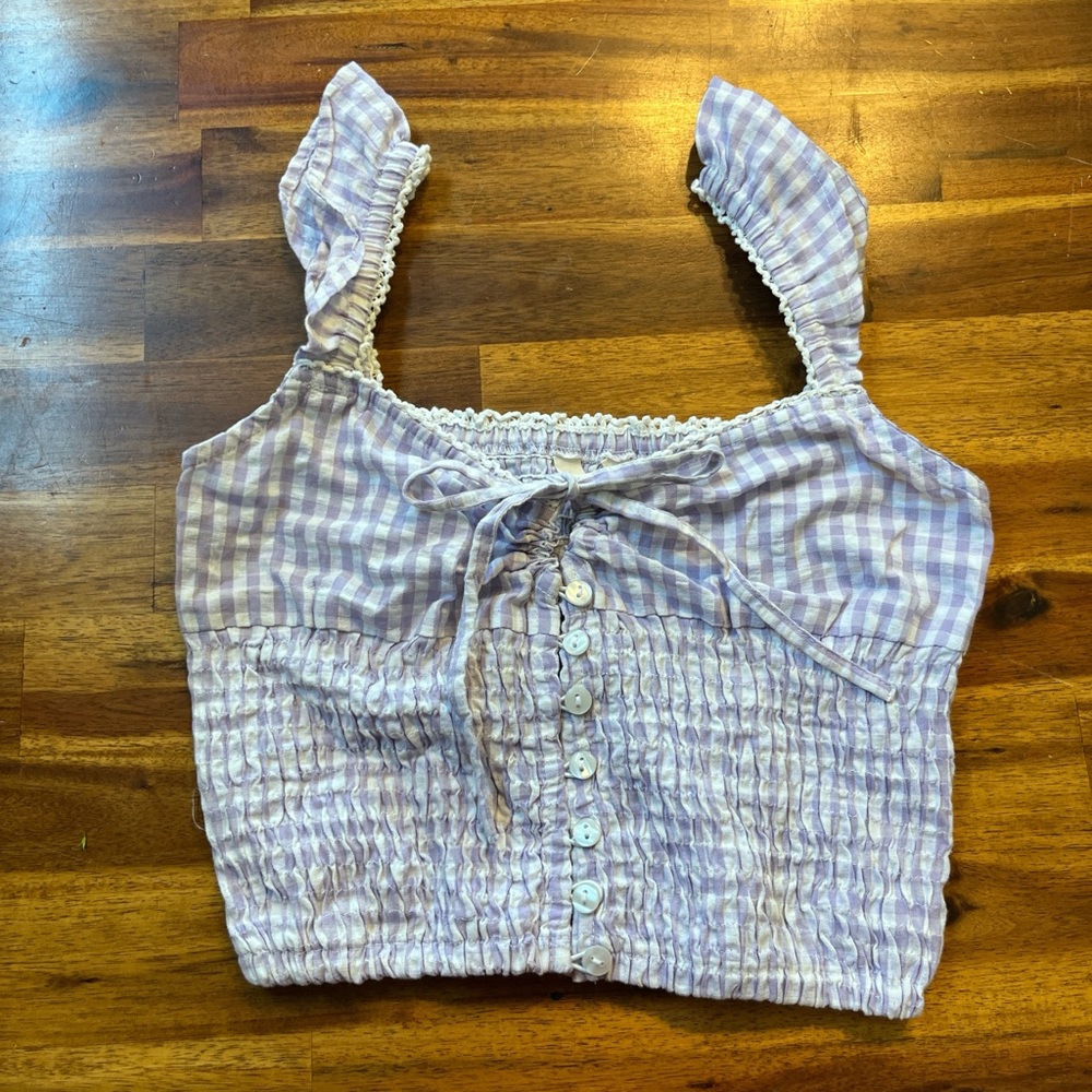 Lilac Gingham Smocked Crop Top